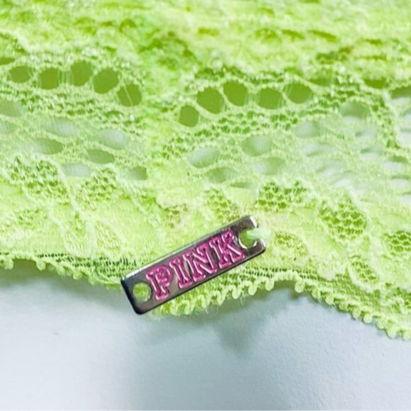 PINK by VICTORIA SECRET - "The Date" Lime Green Yellow Lace Bra 32B - Picture 13 of 16